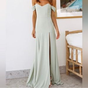 DEAR EMILIA Dusty Sage high slit dress